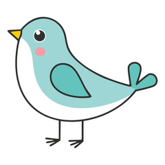 Cute blue bird with pink cheek and yellow beak cartoon white