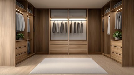 Bespoke highend dressing room with refined furnishings and soft natural light
