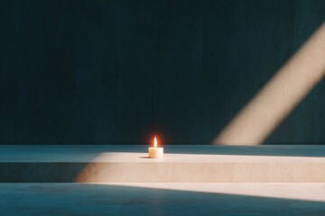 Soft glow of candle illuminates minimalistic space, creating ser