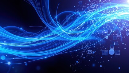 Obraz premium Abstract Blue Wave Background Digital Technology & Data Flow