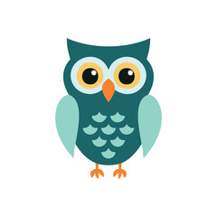 Teal owl with large yellow eyes and orange beak bird