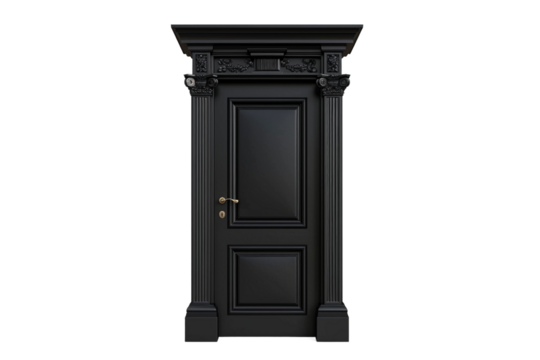 Elegant black wooden door cutout png