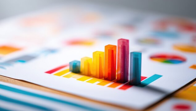 Colorful bar graph on documents