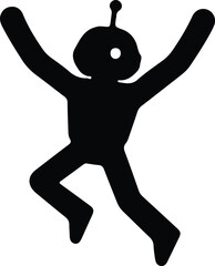 Illustrator Vector happy playful alien jumping or dancing silhouette