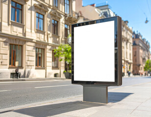 Blank vertical billboard mockup on a city street