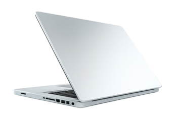 Sleek silver laptop angled back
