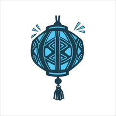 Stylized Chinese Lantern with Geometric Patterns Chinese New Year Solid red lantern with symmetrical tassels bold outlines and a glowing aura effect