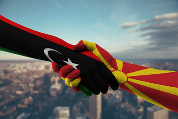 Shaking hands Libya and North Macedonia