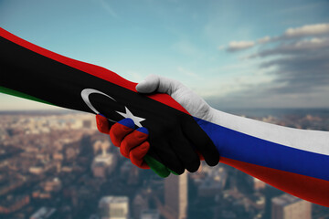 Shaking hands Libya and Russia