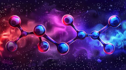 Dynamic and colorful molecular structure illustration set against a dark background