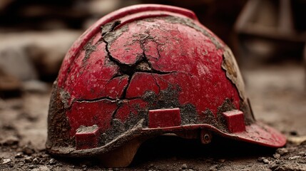 Damaged Hard Hat. Broken Safety Helmet Concept for Head Protection
