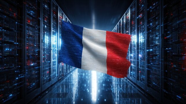 Data France. French Flag in Technology Concept with Cybersecurity Server