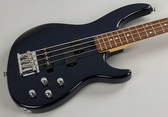 Fototapeta premium High angle view of a sleek blue electric bass guitar for music playing