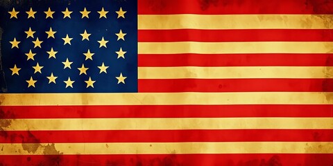 Naklejka premium Faded, distressed American flag with grunge texture and visible wear, antique, paint