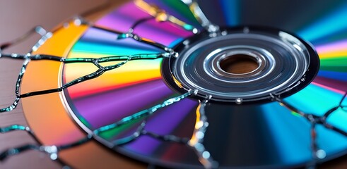 Cracked cd or dvd with rainbow colors