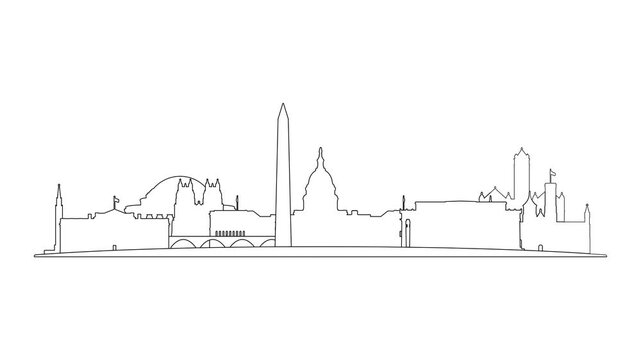 Washington DC linear city skyline outline animation