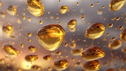 Golden liquid drops against a cloudy sunset