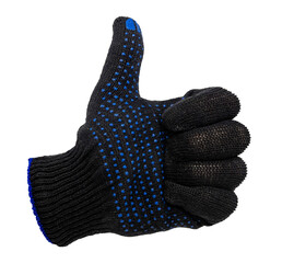 Hand in construction gloves on a white background. Isolate of gloves for construction