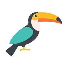 Colorful toucan bird with large beak and teal wing tropical animal