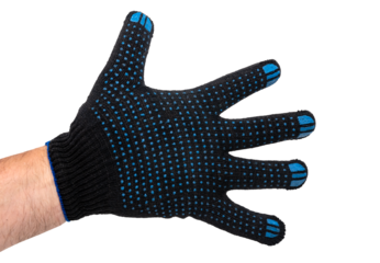 Hand in construction gloves on a white background. Isolate of gloves for construction