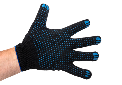 Hand in construction gloves on a white background. Isolate of gloves for construction