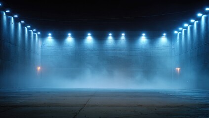 Empty, illuminated, foggy space