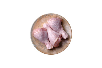 Raw chicken or turkey legs as a food background for cooking on a barbecue or grill. Chicken raw legs
