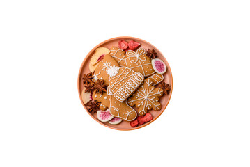 Christmas gingerbread, food for winter holidays, holiday table decoration. Christmas gingerbread