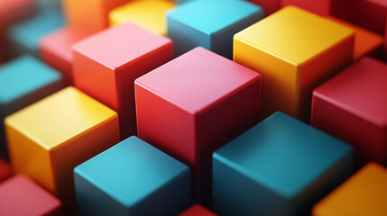 Fototapeta premium Colorful cubes rising in abstract digital landscape