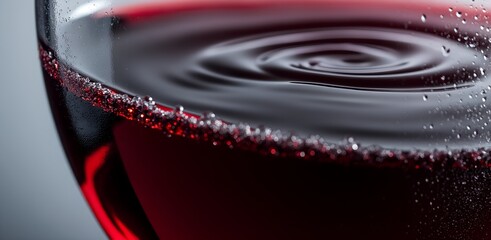Red wine in a glass with a drop creating ripples