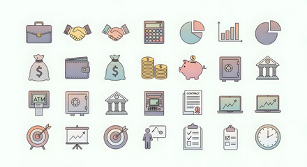 Vibrant Business and Finance Icons for Investment, Banking, and Corporate Success