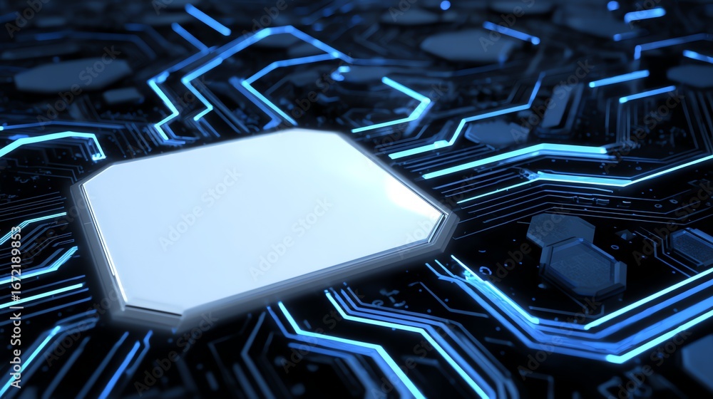 Aufkleber a striking digital rendering showcases a central, illuminated panel amidst a complex network of inte