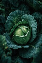 Close-up of a vibrant green cabbage head