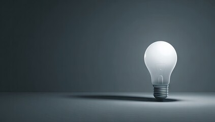 Illuminated light bulb against a neutral backdrop.
