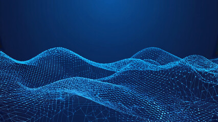 Abstract Blue Wavy Grid Network Background for Data Visualization