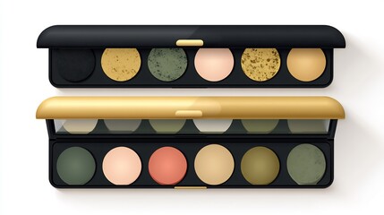 Two Open Eye Shadow Palettes with Various Earth Tone Colors Isolated on White, Enhancing Natural Beauty