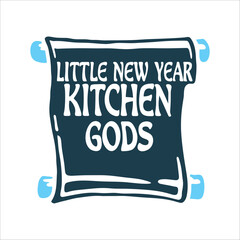 Little New Year Kitchen Gods Scroll Illustration Little New Year Kitchen Gods scroll with a bold ink brush fortune character