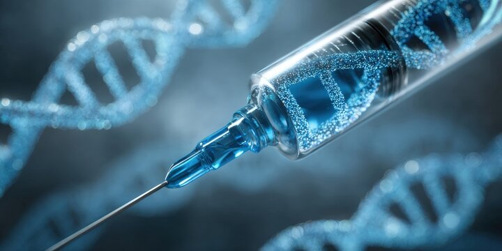 DNA injection.  A syringe filled with DNA strands - Powered by Adobe
