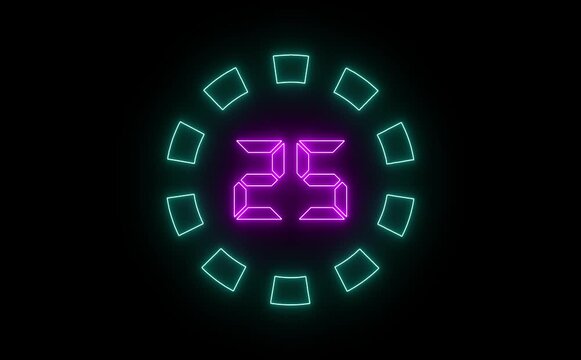 A neon-themed 30-second countdown icon animation with glowing numbers decreasing in real-time. A pulsating circular ring tracks progress, creating a futuristic, high-energy visual effect.
