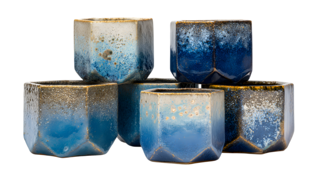 Stunning modern ceramic planters with unique blue ombre glaze, perfect for stylish home decor isolated on white background