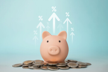 Savings offer higher interest rates. Piggy Bank a symbol of savings, Investment,.