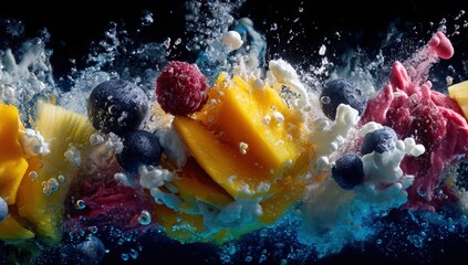 Vibrant fruit explosion in water