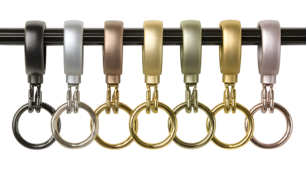 Discover stylish keychains in an array of sophisticated metallic finishes perfect for everyday use and gifting. isolated on white background
