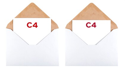 Two white envelopes, slightly ajar, reveal a small card with "C4" in red text inside each