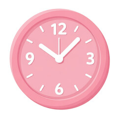Cute pink round alarm clock isolated on transparent background