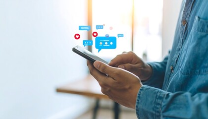 Person using smartphone, social media notifications displayed