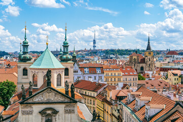 Prague from above — rooftops, spires, and streets of the old town preserving centuries of architectural heritage.Prague,Czech Republic