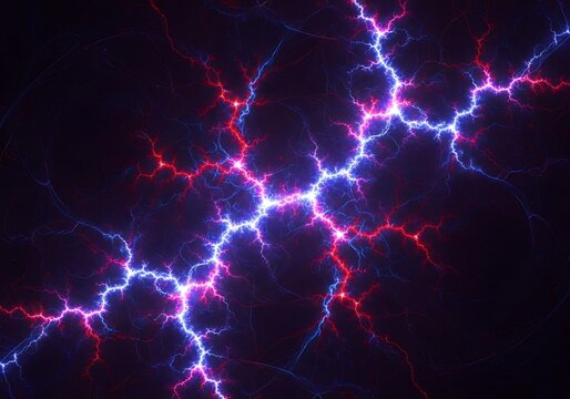 Electrical Discharge: A high-resolution rendering capturing the dance of red and blue energy across a dark field
