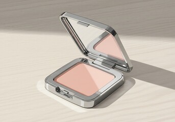 Open compact makeup powder with mirror