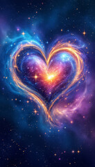 Cosmic heart nebula with glowing stars and swirling colors a celestial embrace.